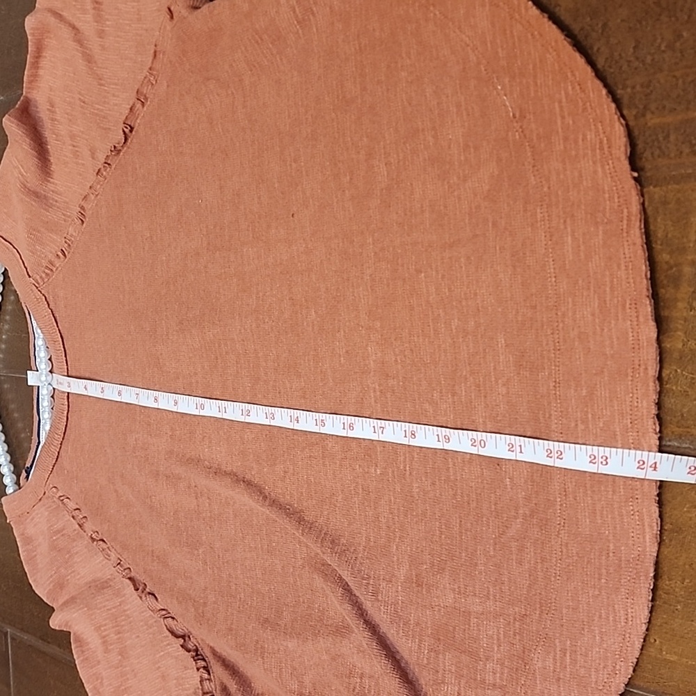 Pilcro Anthropolgie Rust Ruffled Raglan Longsleeve Crew Neck Thermal Top Flowy - Picture 4 of 9